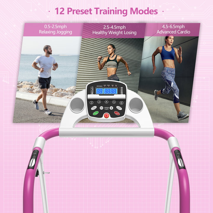 Compact Electric Folding Running and Fitness Treadmill with LED Display-Pink