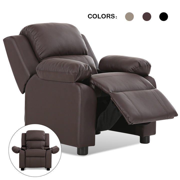 ceshi-Deluxe Padded Kids Sofa Armchair Recliner Headrest Children w/ Storage Arm Brown