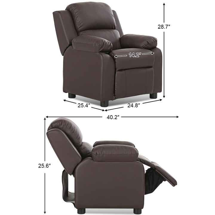 ceshi-Deluxe Padded Kids Sofa Armchair Recliner Headrest Children w/ Storage Arm Brown