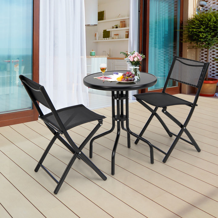3 Pieces Folding Bistro Table Chairs Set for Indoor and Outdoor