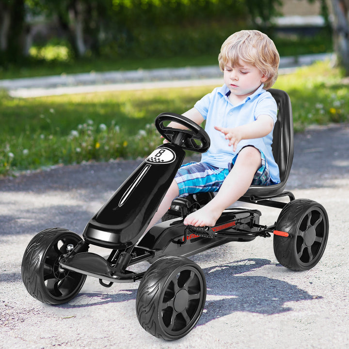 Outdoor Kids 4 Wheel Pedal Powered Riding Kart Car-Black