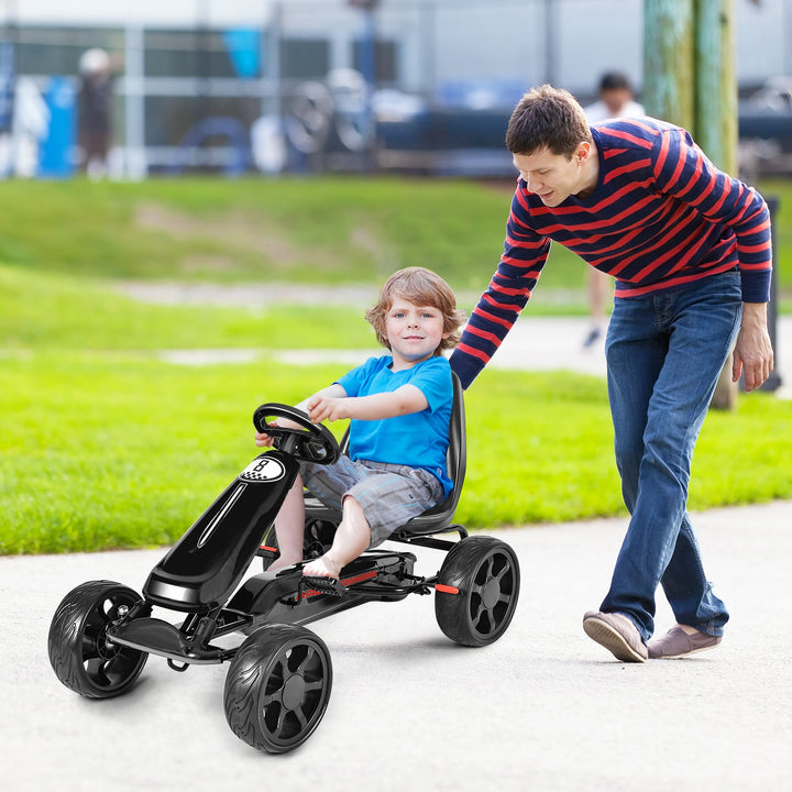 Outdoor Kids 4 Wheel Pedal Powered Riding Kart Car-Black