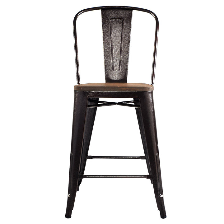 Set of 4 Industrial Metal Counter Stool Dining Chairs with Removable Backrests-Cooper