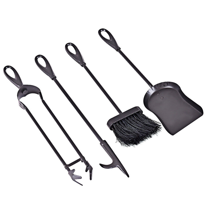 5 Pieces Rustic Heavy Duty Compact Wrought Iron Fireplace Tools Set