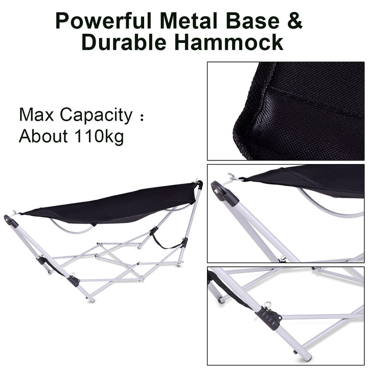 Portable Folding Steel Frame Hammock with Bag-Black