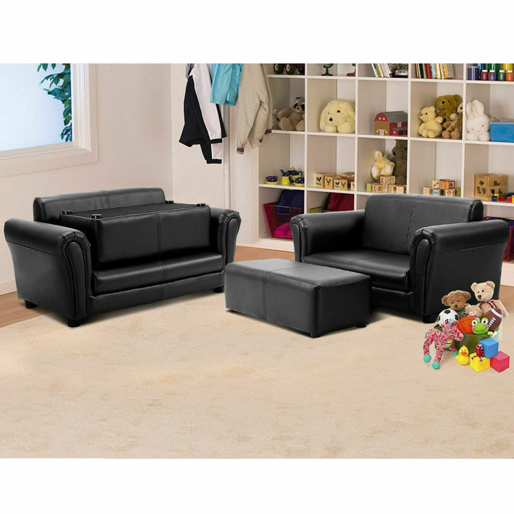 Black/White Kids Double Sofa with Ottoman-Black