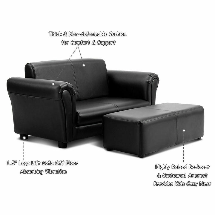 Black/White Kids Double Sofa with Ottoman-Black