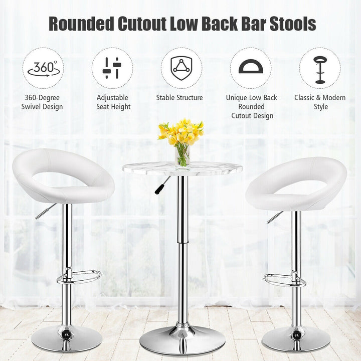 Set Of 2 Bar Stools Adjustable PU Leather Barstools Swivel Pub Chairs-White
