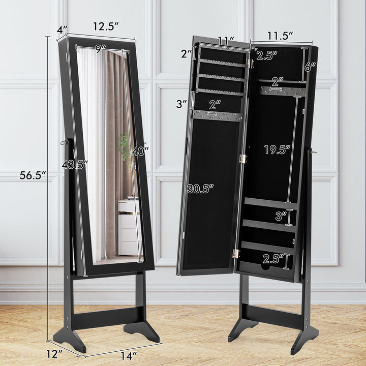 New Mirrored Jewelry Cabinet Armoire Mirror Organizer Storage Box Ring w/ Stand-Black