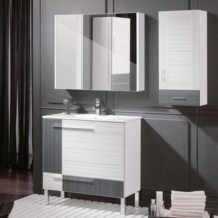 3-Door Wall-Mounted Mirror Cabinet with 3-Adjustable Shelves