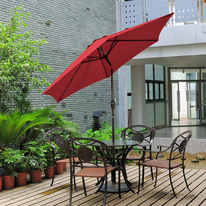 9FT Patio Umbrella Patio Market Steel Tilt W/ Crank Outdoor Yard Garden-Burgundy