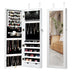 Lockable Wall Mount Mirrored Jewelry Cabinet with LED Lights-White