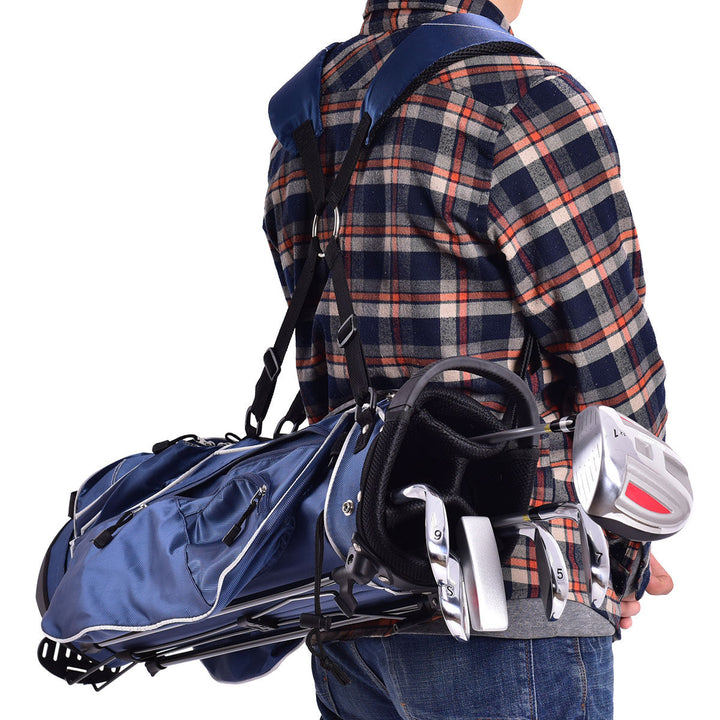 Golf Stand Cart Bag with 4 Way Divider Carry Organizer Pockets-Blue