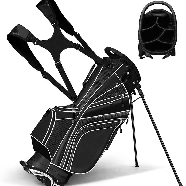 Golf Stand Cart Bag with 6 Way Divider Carry Pockets-Black