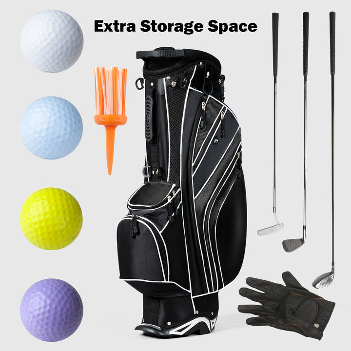 Golf Stand Cart Bag with 6 Way Divider Carry Pockets-Black