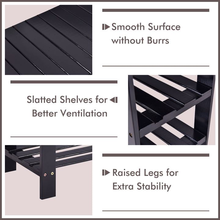 3 Tier Bamboo Bench Storage Shoe Shelf-Black