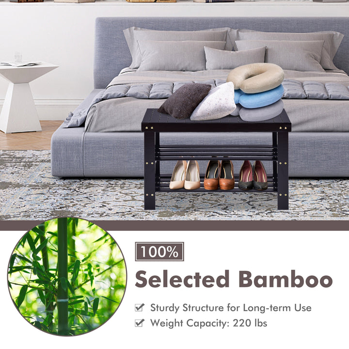 3 Tier Bamboo Bench Storage Shoe Shelf-Black