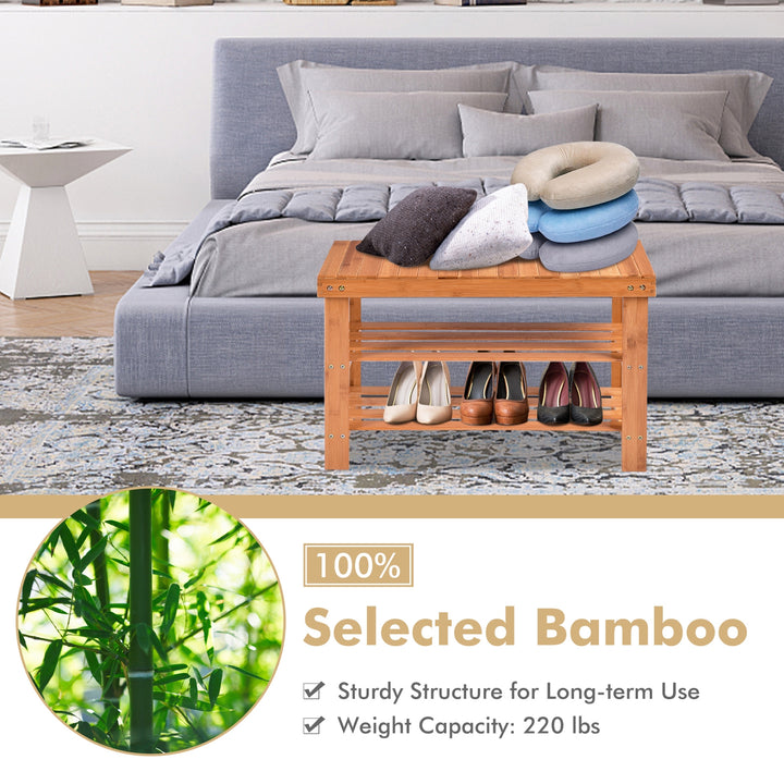 3 Tier Bamboo Bench Storage Shoe Shelf-Natural