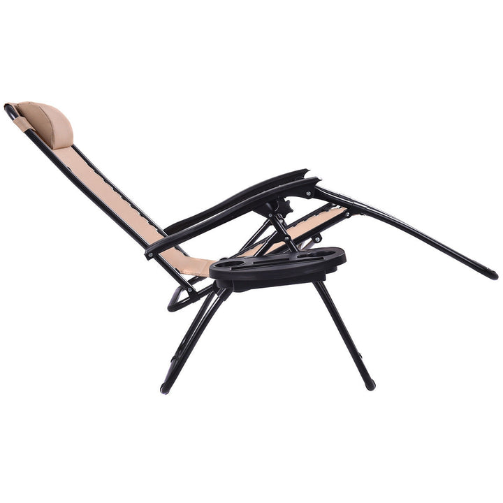 2 Pieces Folding Lounge Chair with Zero Gravity - Beige